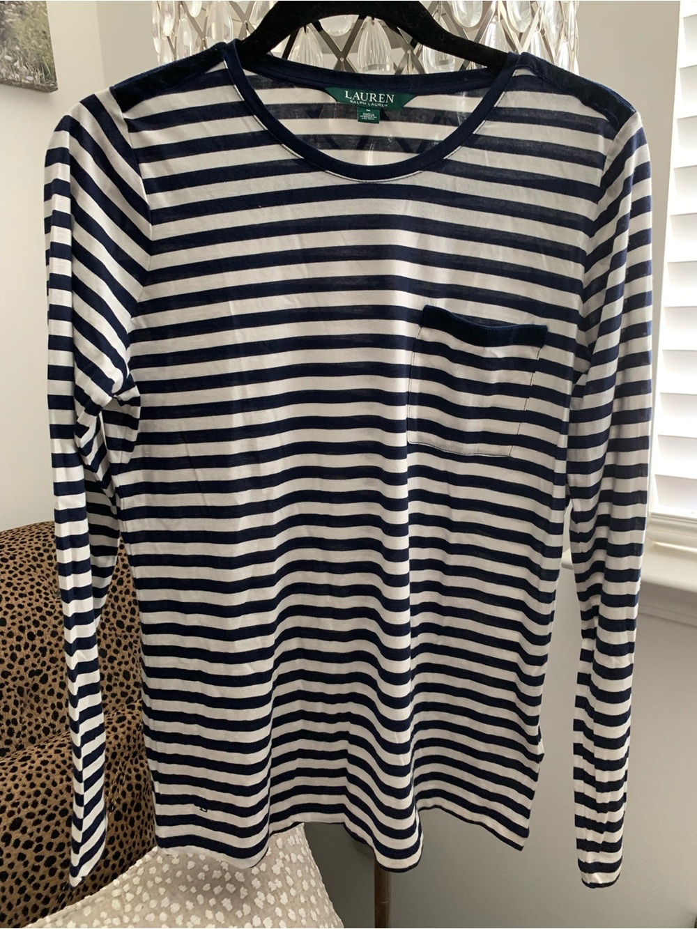 Lauren Ralph Lauren Navy and White Striped Long-Sleeve Shirt